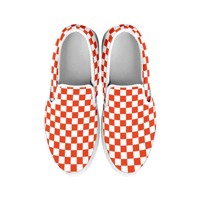 Lava Orange And White Checkered Print White Slip On Shoes