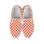 Lava Orange And White Checkered Print White Slip On Shoes