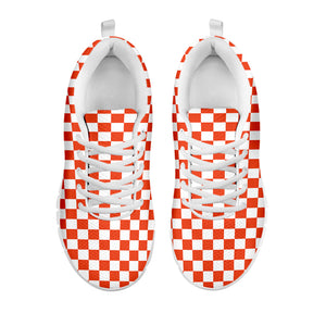 Lava Orange And White Checkered Print White Sneakers