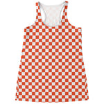 Lava Orange And White Checkered Print Women's Racerback Tank Top