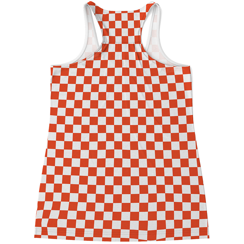 Lava Orange And White Checkered Print Women's Racerback Tank Top