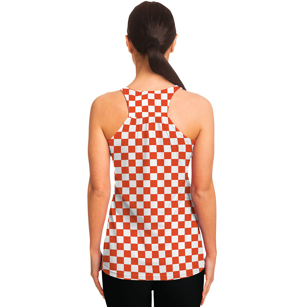 Lava Orange And White Checkered Print Women's Racerback Tank Top