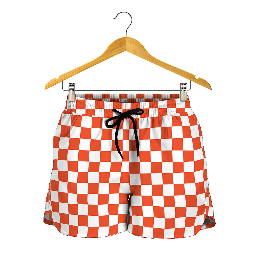 Lava Orange And White Checkered Print Women's Shorts