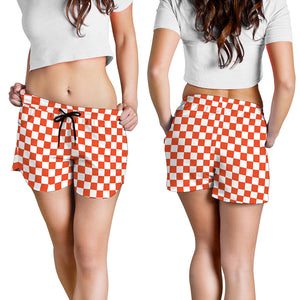 Lava Orange And White Checkered Print Women's Shorts