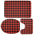 Lava Orange Buffalo Check Pattern Print 3 Piece Bath Mat Set