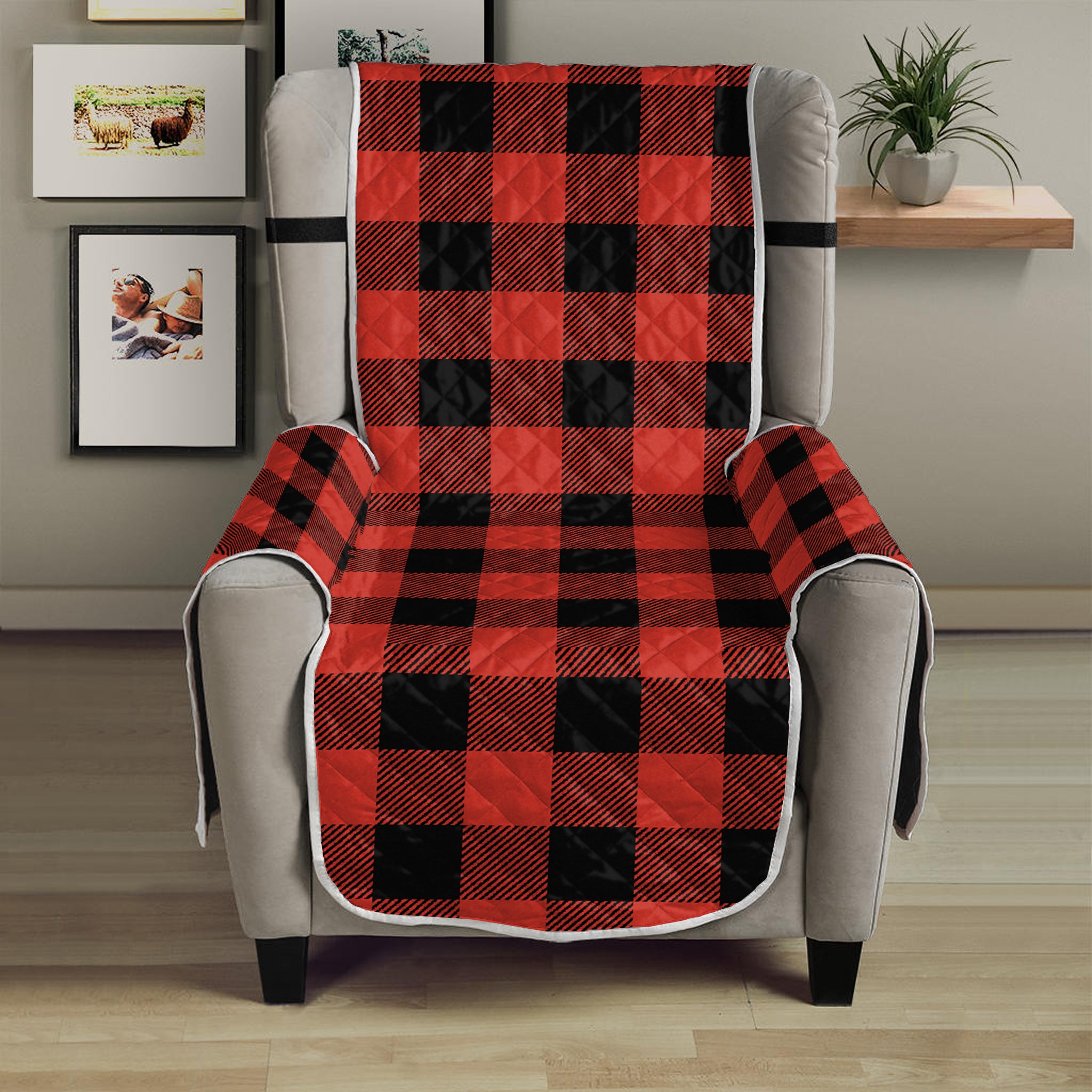 Lava Orange Buffalo Check Pattern Print Armchair Protector