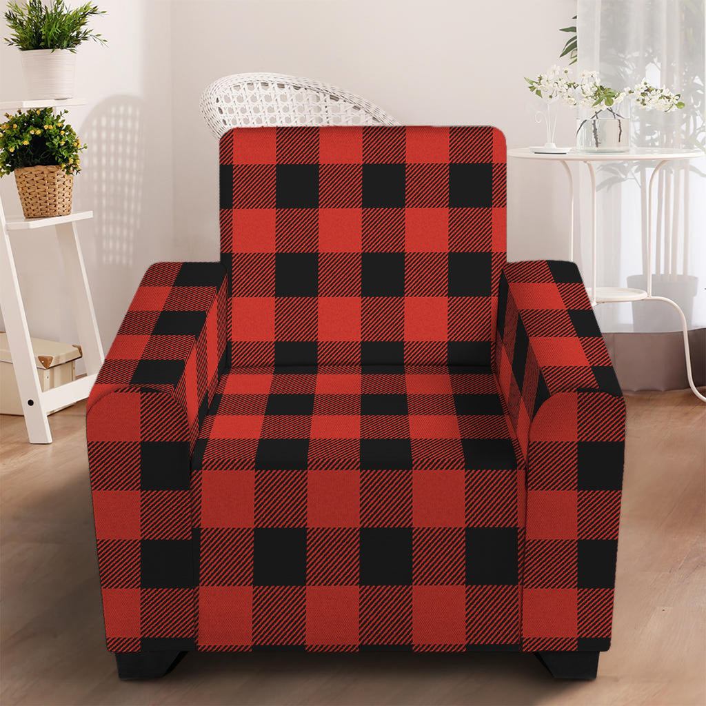 Lava Orange Buffalo Check Pattern Print Armchair Slipcover