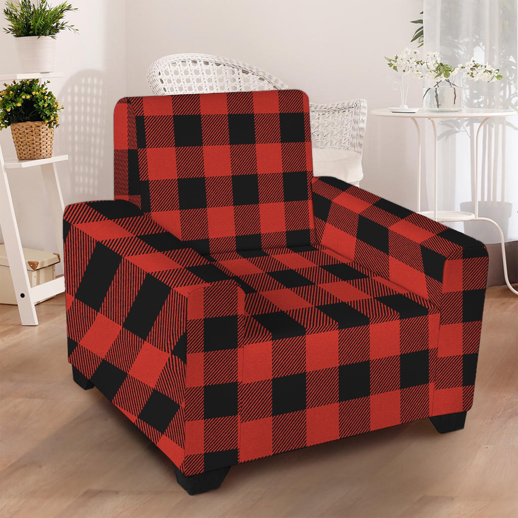 Lava Orange Buffalo Check Pattern Print Armchair Slipcover