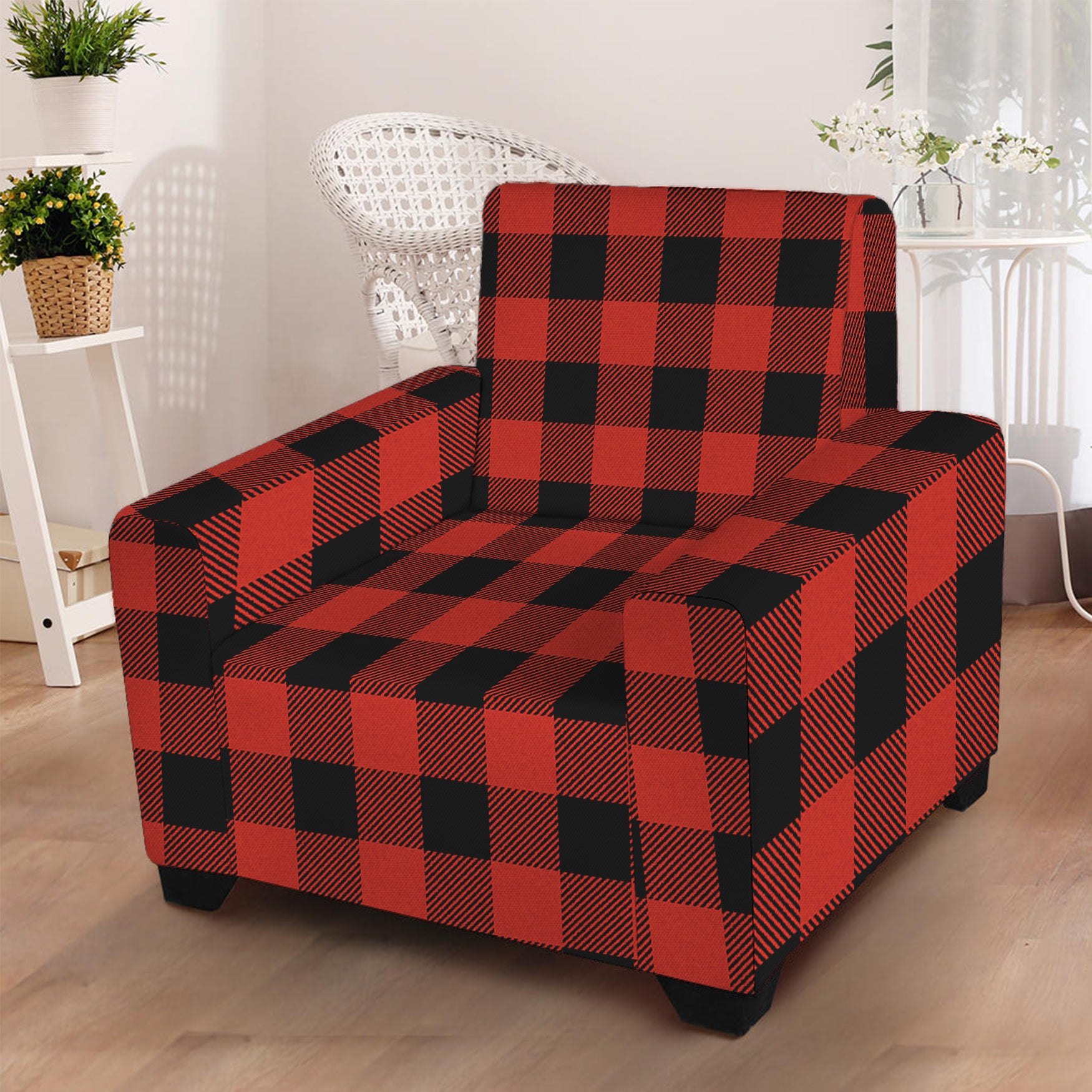 Lava Orange Buffalo Check Pattern Print Armchair Slipcover