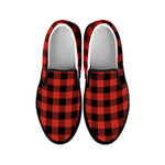 Lava Orange Buffalo Check Pattern Print Black Slip On Shoes