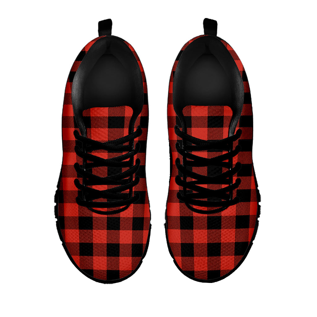 Lava Orange Buffalo Check Pattern Print Black Sneakers