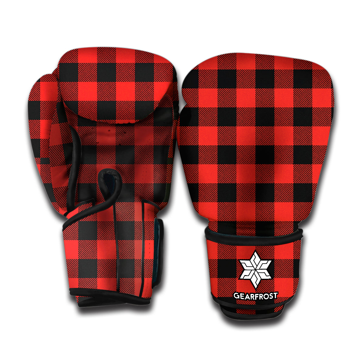 Lava Orange Buffalo Check Pattern Print Boxing Gloves