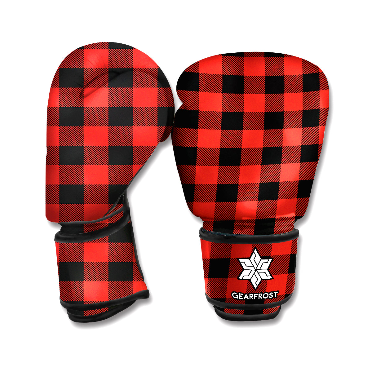 Lava Orange Buffalo Check Pattern Print Boxing Gloves