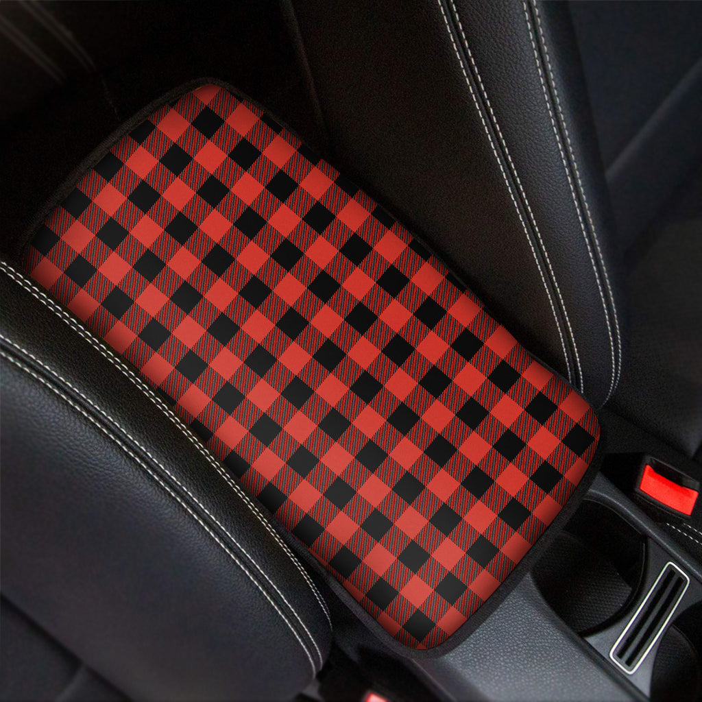 Lava Orange Buffalo Check Pattern Print Car Center Console Cover