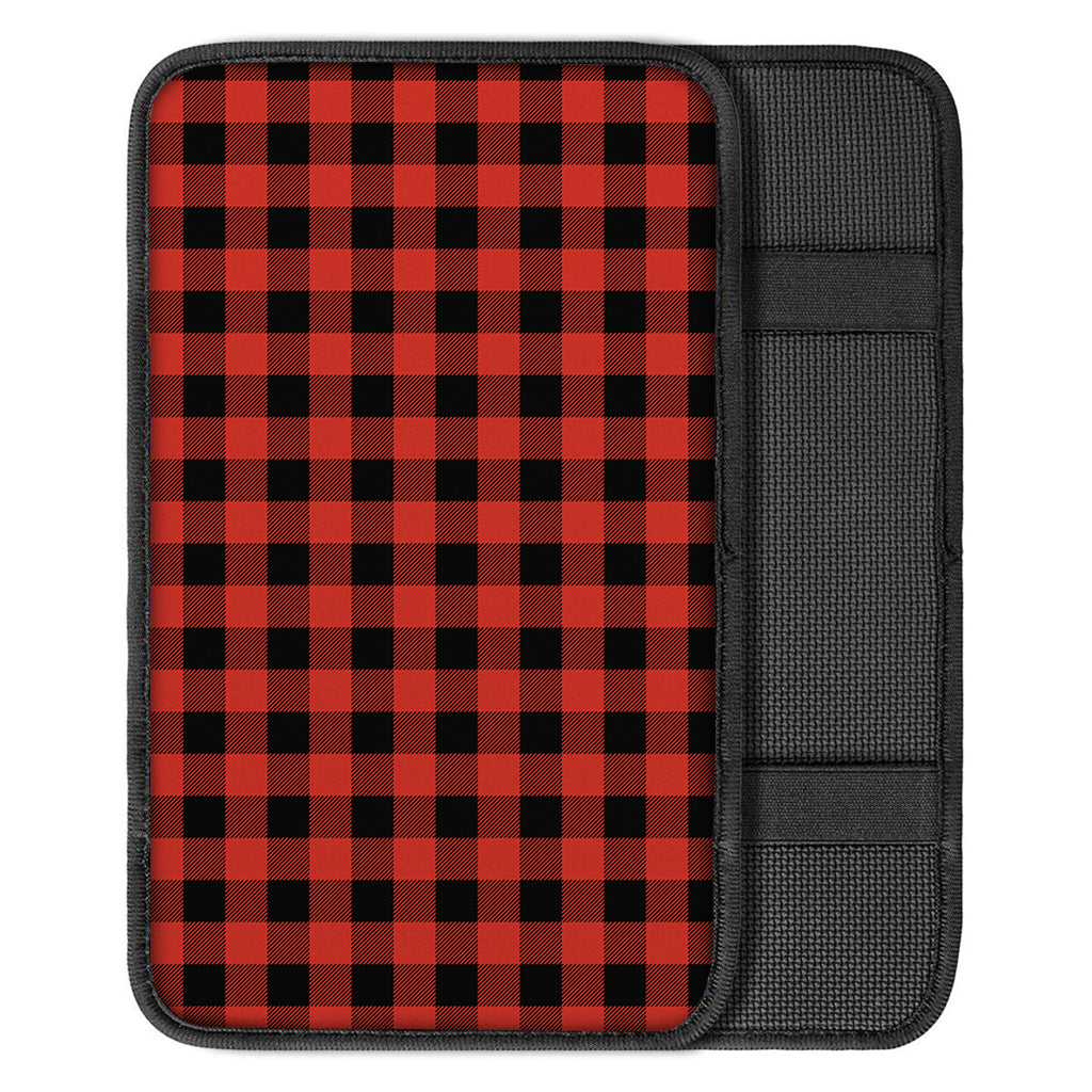 Lava Orange Buffalo Check Pattern Print Car Center Console Cover