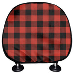 Lava Orange Buffalo Check Pattern Print Car Headrest Covers