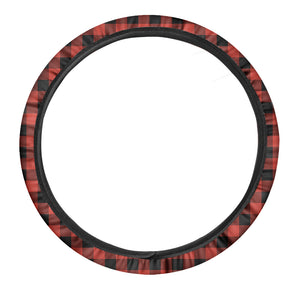 Lava Orange Buffalo Check Pattern Print Car Steering Wheel Cover