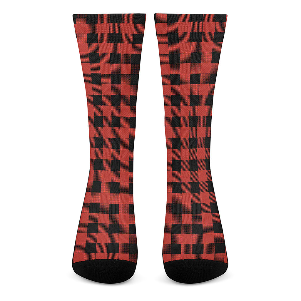 Lava Orange Buffalo Check Pattern Print Crew Socks