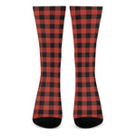 Lava Orange Buffalo Check Pattern Print Crew Socks