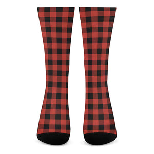 Lava Orange Buffalo Check Pattern Print Crew Socks