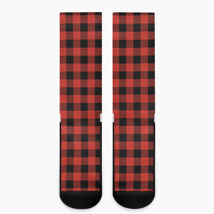 Lava Orange Buffalo Check Pattern Print Crew Socks