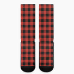 Lava Orange Buffalo Check Pattern Print Crew Socks