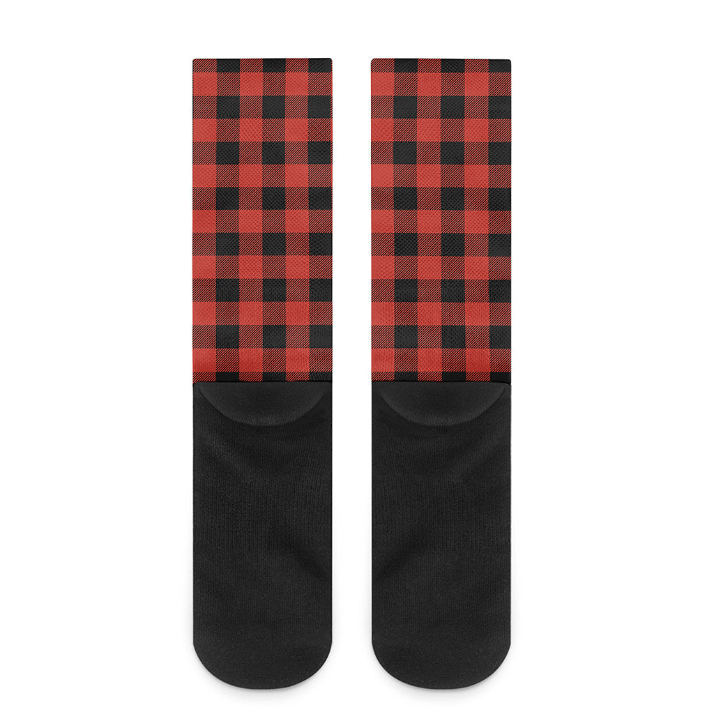 Lava Orange Buffalo Check Pattern Print Crew Socks