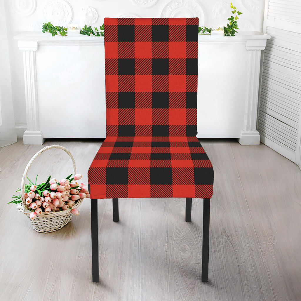 Lava Orange Buffalo Check Pattern Print Dining Chair Slipcover