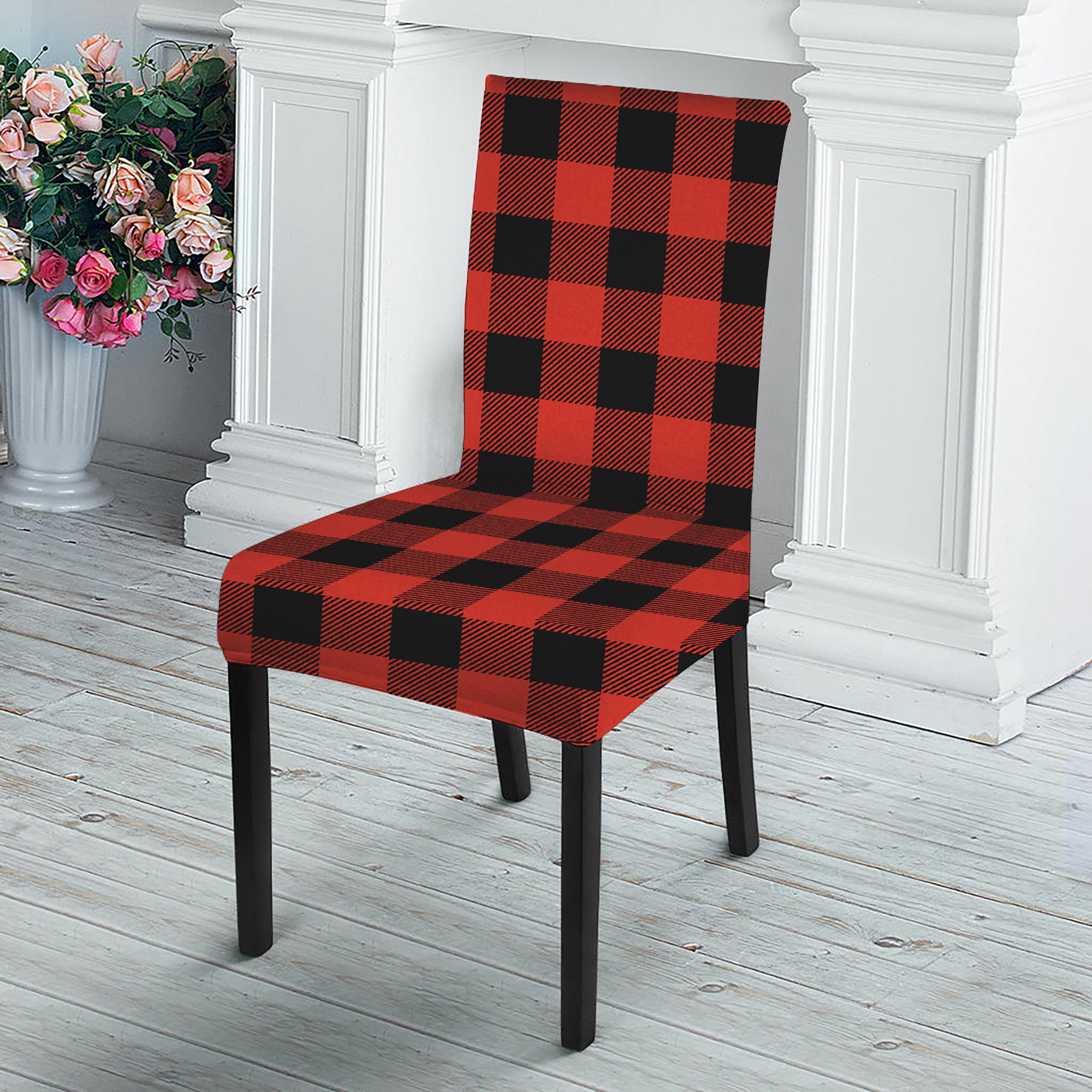 Lava Orange Buffalo Check Pattern Print Dining Chair Slipcover