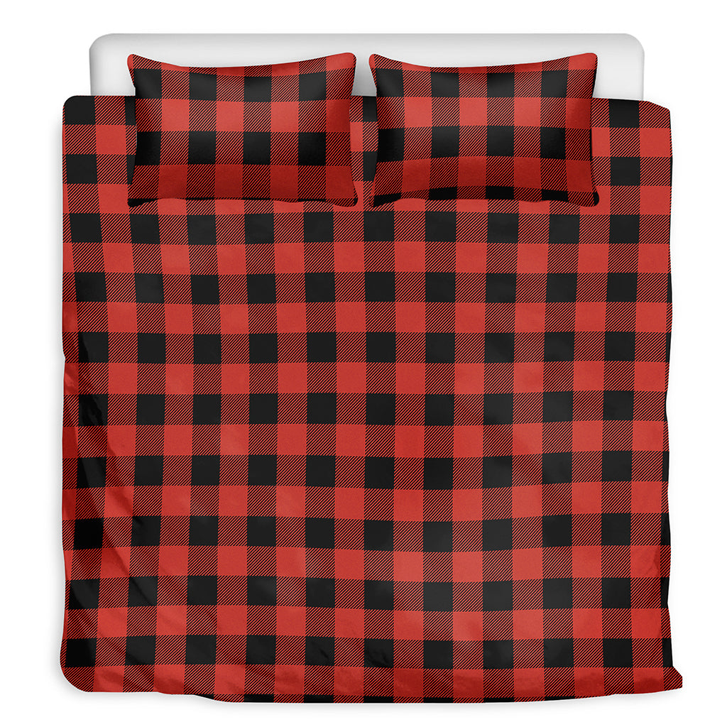 Lava Orange Buffalo Check Pattern Print Duvet Cover Bedding Set