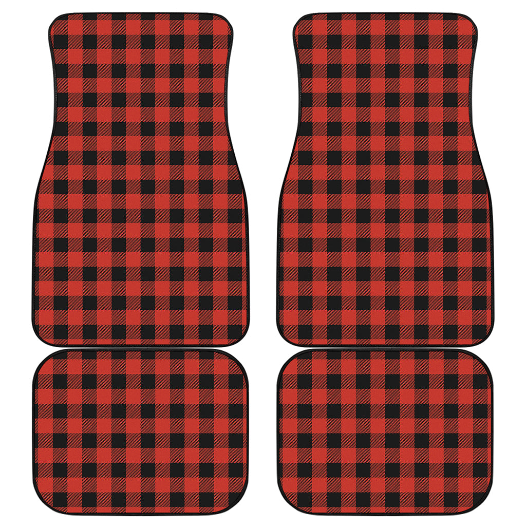 Lava Orange Buffalo Check Pattern Print Front and Back Car Floor Mats