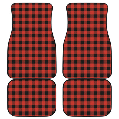Lava Orange Buffalo Check Pattern Print Front and Back Car Floor Mats