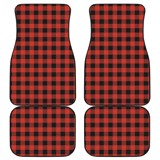 Lava Orange Buffalo Check Pattern Print Front and Back Car Floor Mats
