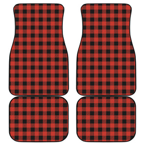 Lava Orange Buffalo Check Pattern Print Front and Back Car Floor Mats