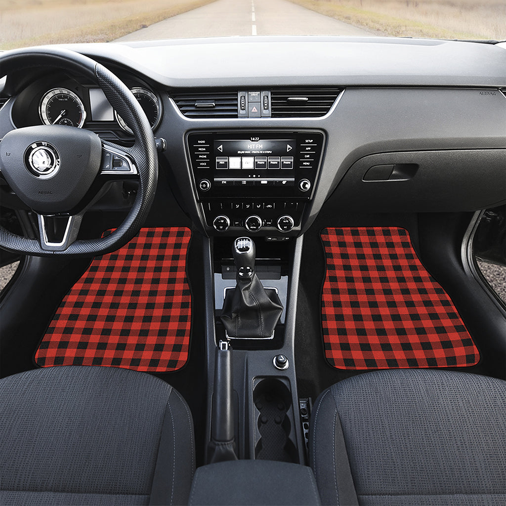 Lava Orange Buffalo Check Pattern Print Front and Back Car Floor Mats