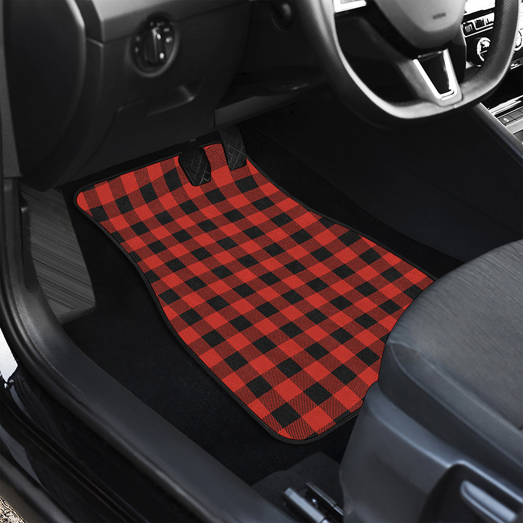 Lava Orange Buffalo Check Pattern Print Front and Back Car Floor Mats