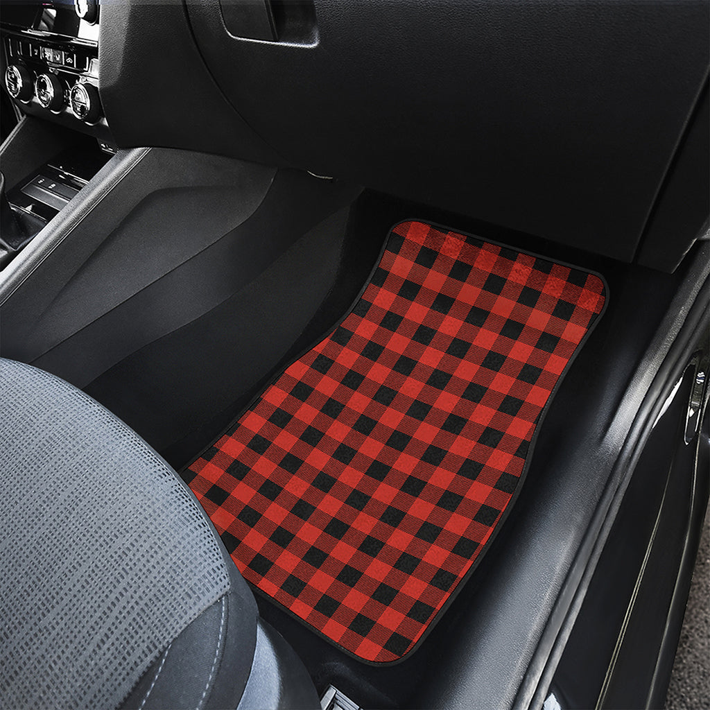 Lava Orange Buffalo Check Pattern Print Front and Back Car Floor Mats