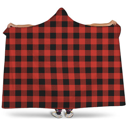 Lava Orange Buffalo Check Pattern Print Hooded Blanket