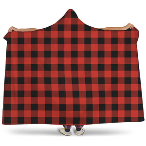 Lava Orange Buffalo Check Pattern Print Hooded Blanket