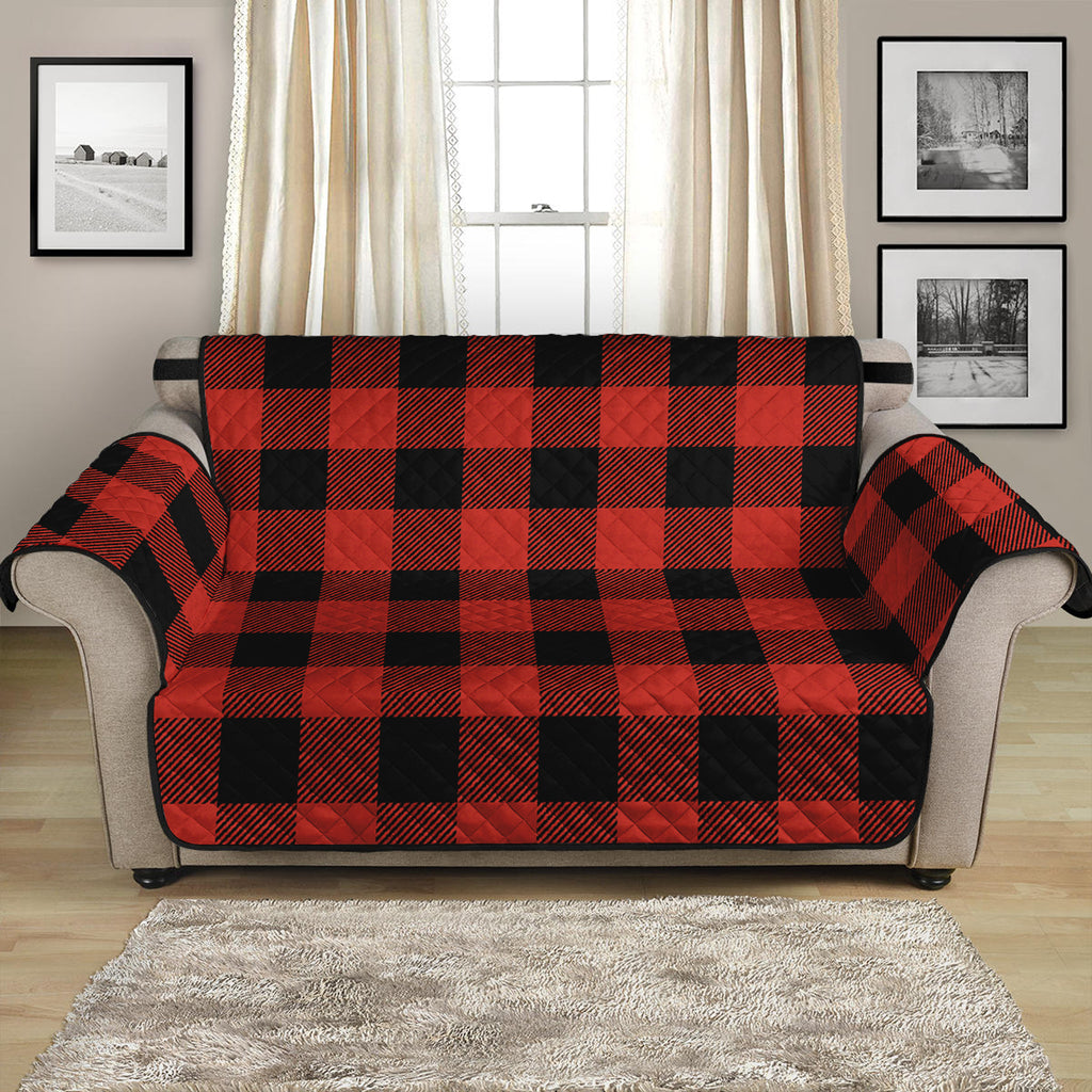 Lava Orange Buffalo Check Pattern Print Loveseat Protector