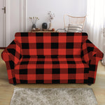 Lava Orange Buffalo Check Pattern Print Loveseat Slipcover