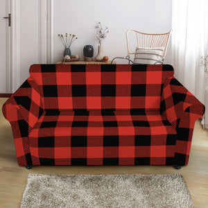 Lava Orange Buffalo Check Pattern Print Loveseat Slipcover