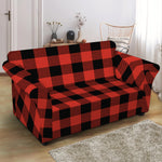 Lava Orange Buffalo Check Pattern Print Loveseat Slipcover