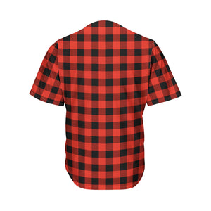 Lava Orange Buffalo Check Pattern Print Men's Baseball Jersey