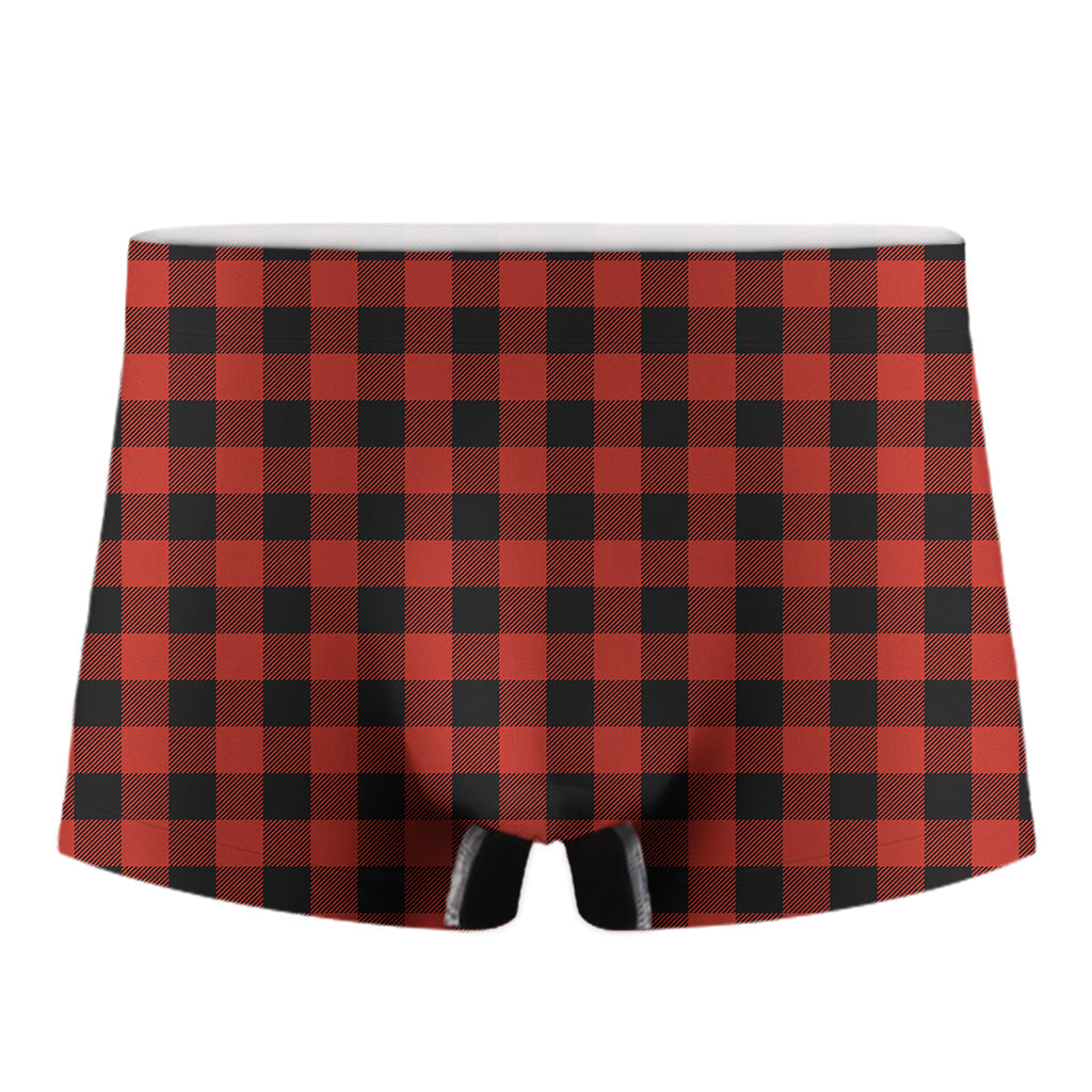 Lava Orange Buffalo Check Pattern Print Men's Boxer Briefs