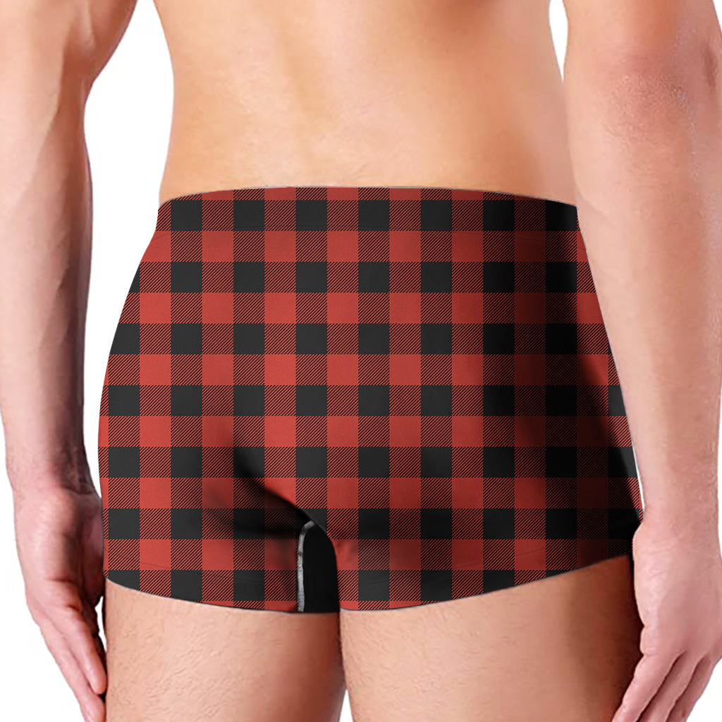 Lava Orange Buffalo Check Pattern Print Men's Boxer Briefs