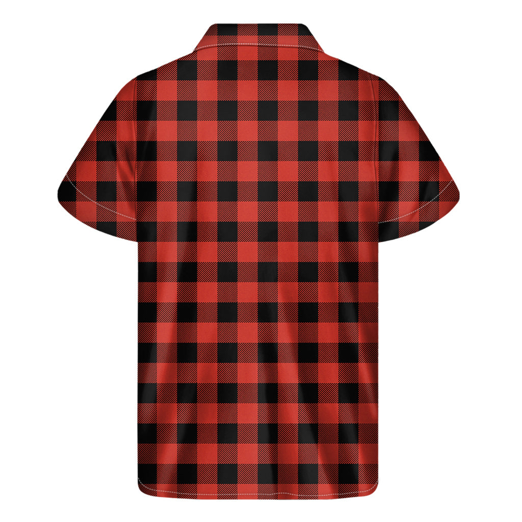 Lava Orange Buffalo Check Pattern Print Men's Short Sleeve Shirt