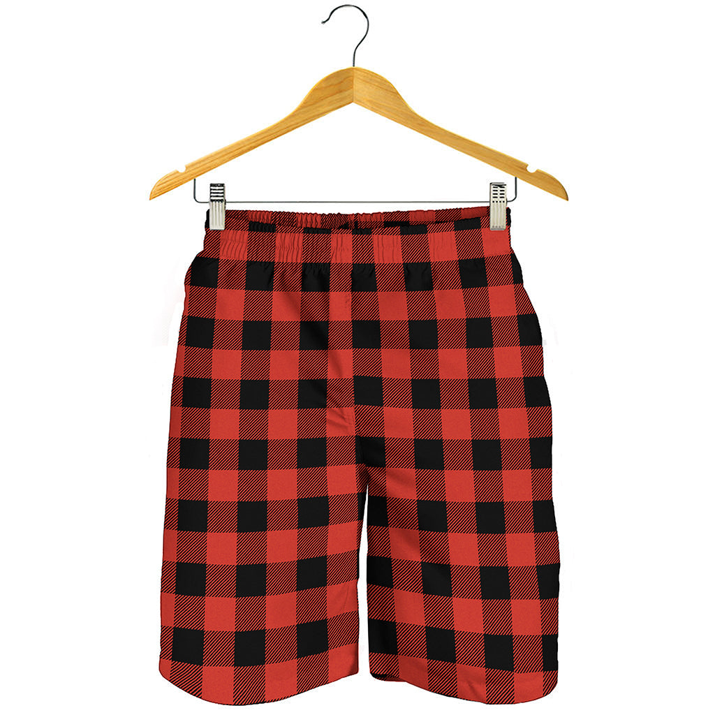 Lava Orange Buffalo Check Pattern Print Men's Shorts