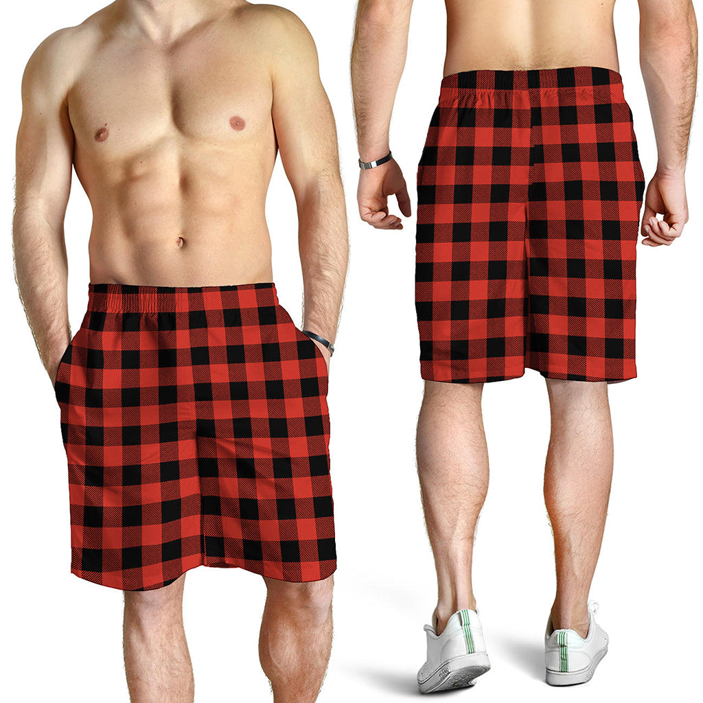 Lava Orange Buffalo Check Pattern Print Men's Shorts