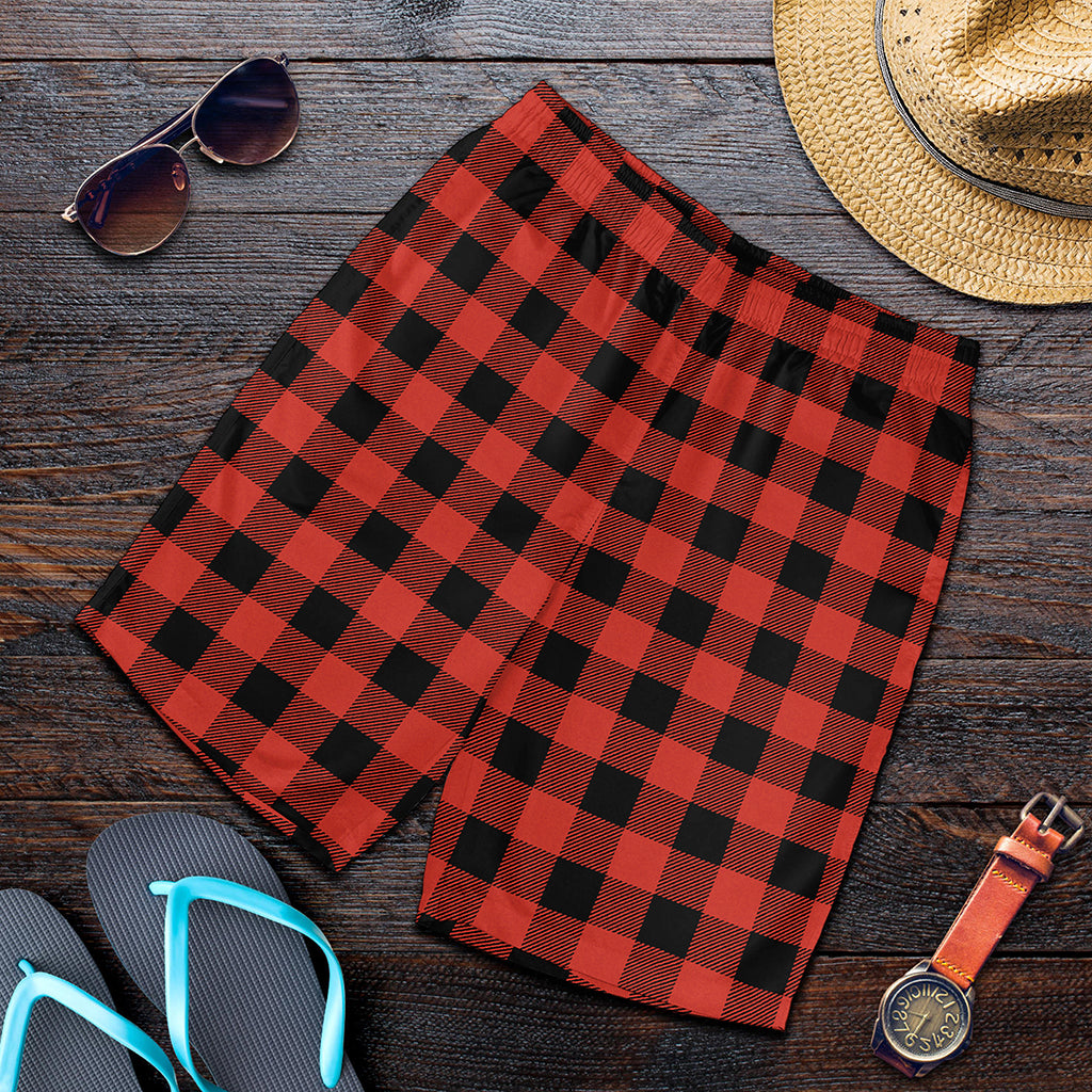 Lava Orange Buffalo Check Pattern Print Men's Shorts